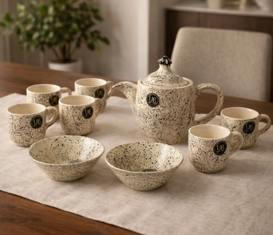 Ceramic Tea Set – Elegant 9-Piece Tea Serving Set with Teapot, Cups & Bowls | Stylish Ceramic Crockery Set for Home, Kitchen, Tea Parties & Gifting