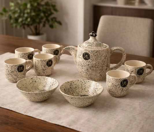 Ceramic Tea Set – Elegant 9-Piece Tea Serving Set with Teapot, Cups & Bowls | Stylish Ceramic Crockery Set for Home, Kitchen, Tea Parties & Gifting