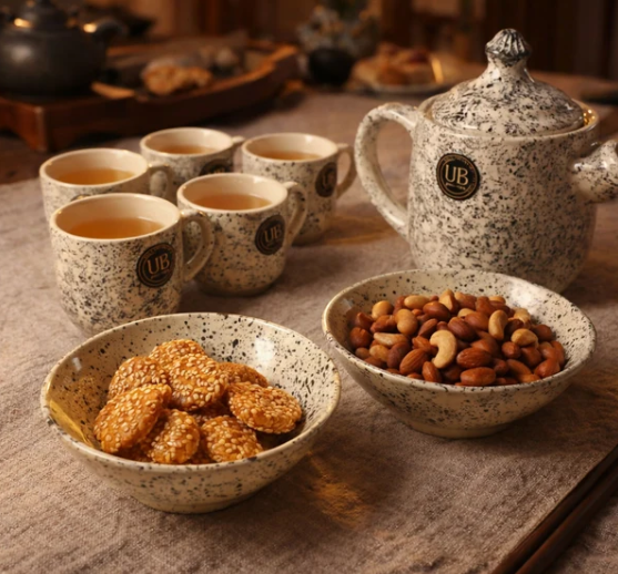 Ceramic Tea Set – Elegant 9-Piece Tea Serving Set with Teapot, Cups & Bowls | Stylish Ceramic Crockery Set for Home, Kitchen, Tea Parties & Gifting