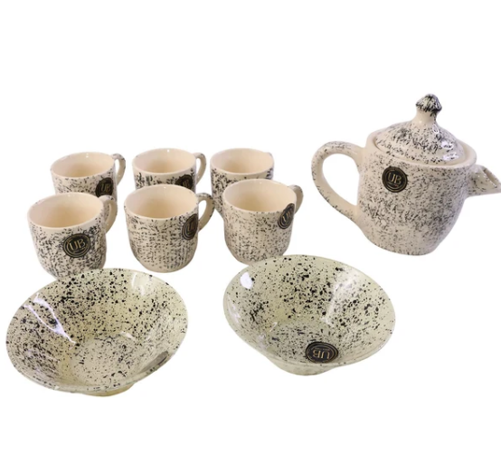 Ceramic Tea Set – Elegant 9-Piece Tea Serving Set with Teapot, Cups & Bowls | Stylish Ceramic Crockery Set for Home, Kitchen, Tea Parties & Gifting
