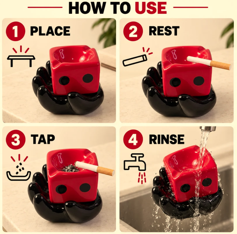 Ceramic Ashtray – Retro Funky Printed Smoking Accessory with Cigarette Rests – Unique Decorative Ashtray for Home, Office, Patio, Indoor, and Outdoor Use