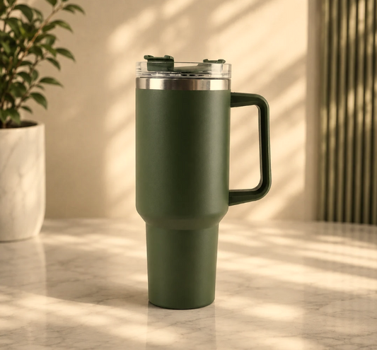 Stainless Steel Vacuum Insulated Tumbler with Lid, Handle, and Straw (1200 ml / 40 oz) – Double Wall Travel Mug Keeps Drinks Cold for 24 Hours & Hot – Fits Car Cup Holders for Water, Iced Tea, Coffee