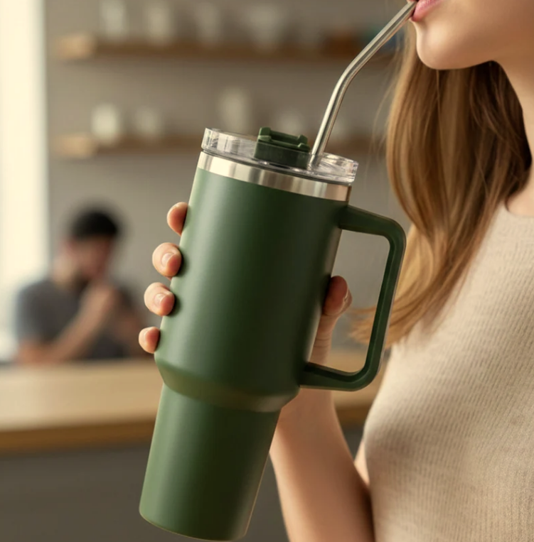 Stainless Steel Vacuum Insulated Tumbler with Lid, Handle, and Straw (1200 ml / 40 oz) – Double Wall Travel Mug Keeps Drinks Cold for 24 Hours & Hot – Fits Car Cup Holders for Water, Iced Tea, Coffee