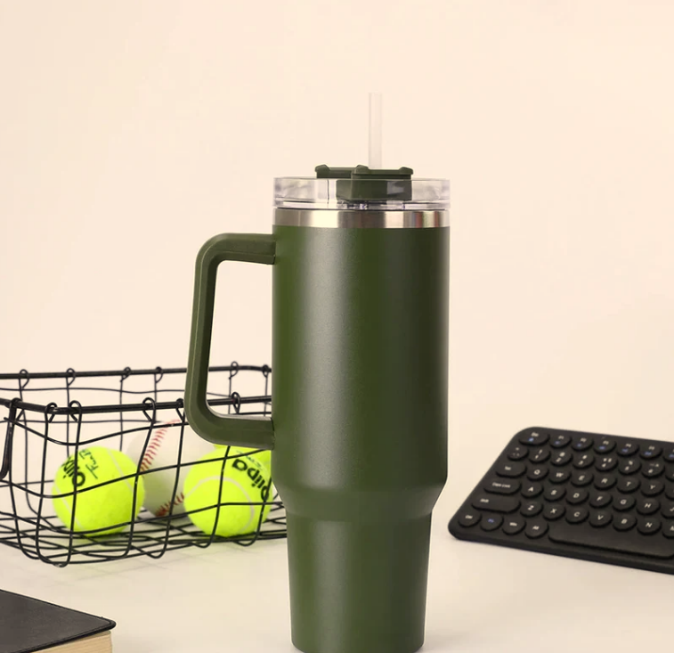 Stainless Steel Vacuum Insulated Tumbler with Lid, Handle, and Straw (1200 ml / 40 oz) – Double Wall Travel Mug Keeps Drinks Cold for 24 Hours & Hot – Fits Car Cup Holders for Water, Iced Tea, Coffee