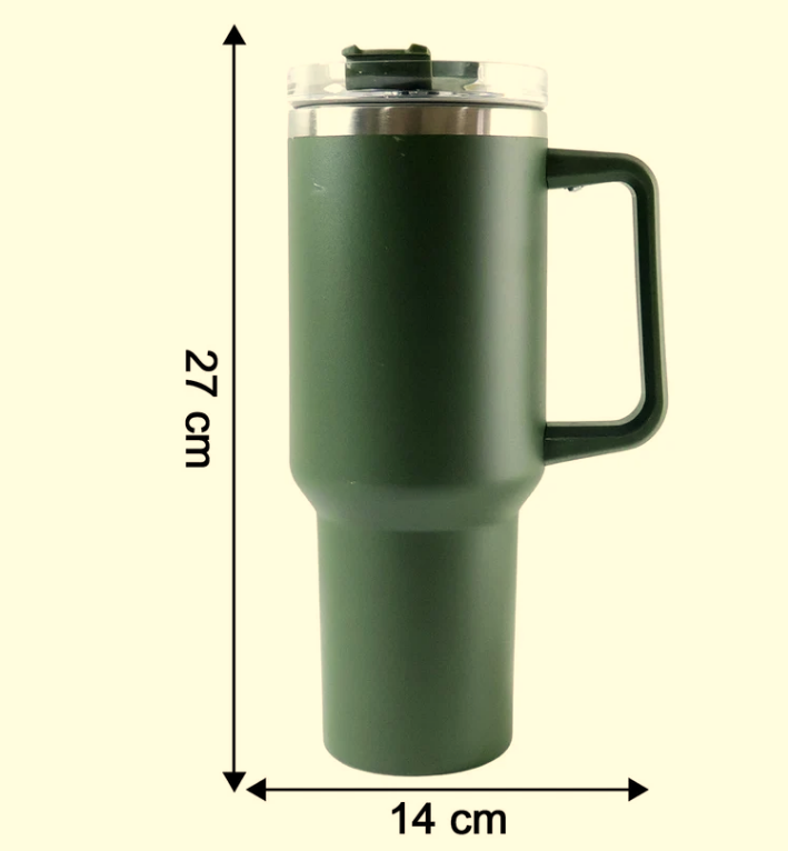 Stainless Steel Vacuum Insulated Tumbler with Lid, Handle, and Straw (1200 ml / 40 oz) – Double Wall Travel Mug Keeps Drinks Cold for 24 Hours & Hot – Fits Car Cup Holders for Water, Iced Tea, Coffee