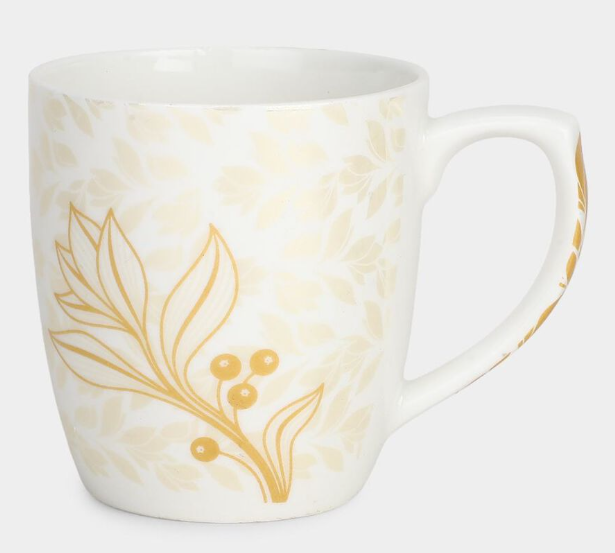 Bone China Cup Set of 6, 220ml White Floral Tea and Coffee Cups, Lightweight Drinkware with Comfortable Handle for Home, Office, Guest Serving and Gifting