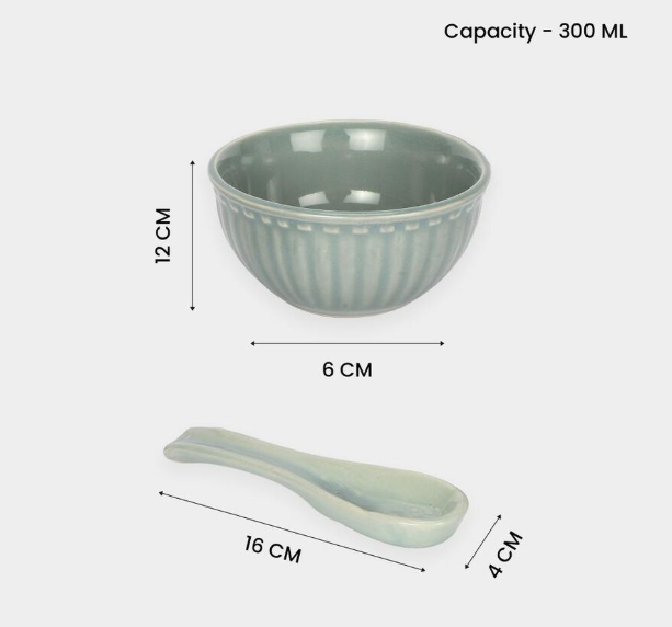 Stoneware Bowl with Matching Spoon Set, 300ml Glazed Ceramic Serving Bowl, 12 × 6 cm Bowl with 16 × 4 cm Spoon, Elegant Tableware for Soup, Desserts, Ice Cream, Cereal, Snacks and Dips