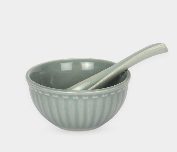Stoneware Bowl with Matching Spoon Set, 300ml Glazed Ceramic Serving Bowl, 12 × 6 cm Bowl with 16 × 4 cm Spoon, Elegant Tableware for Soup, Desserts, Ice Cream, Cereal, Snacks and Dips