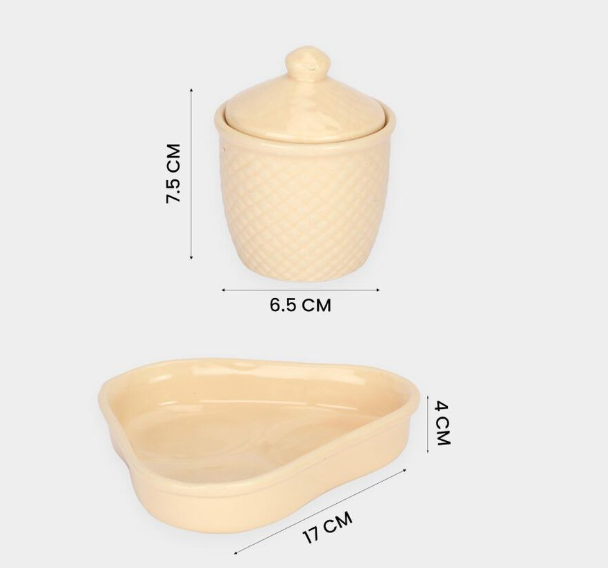 Stoneware Condiment Jar Set with Tray, 3 Ivory Storage Jars with Matching Lids and Textured Design, Multipurpose Kitchen Organizer for Sugar, Salt, Spices, Dry Fruits and Mouth Fresheners