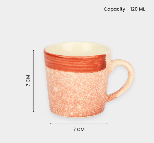Bio China Mug Set of 6, 120ml Orange Textured Tea and Coffee Cups with Comfortable Handle, Lightweight Drinkware for Home, Office, Guest Serving and Gifting