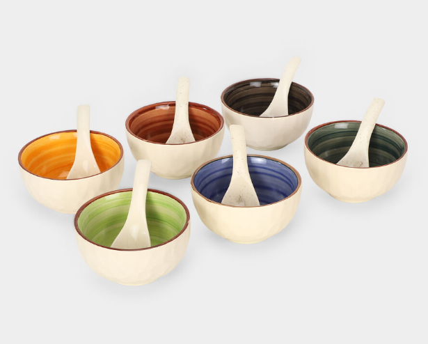 Stoneware Bowl with Matching Spoon Set, 300ml White Serving Bowl with Glazed Interior, Elegant Ceramic-Style Bowl for Soup, Cereal, Snacks, Ice Cream, Desserts and Dips, 2-Piece Set