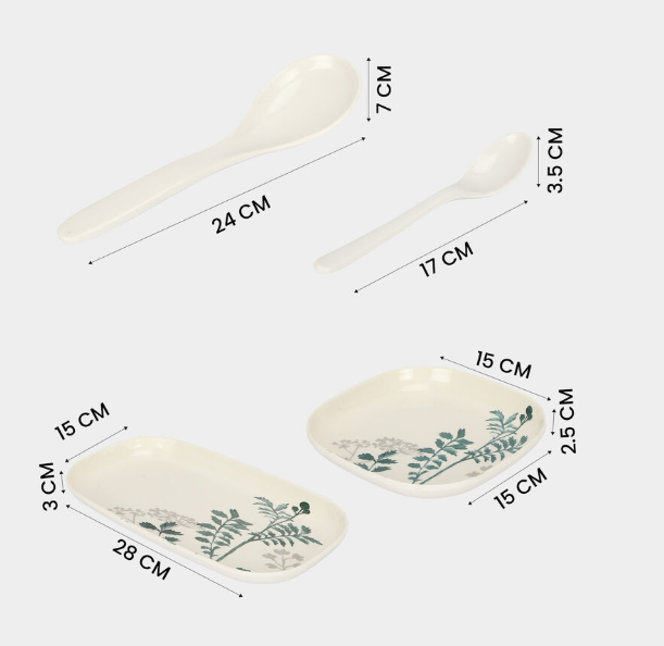 13-Piece Melamine Snack Serving Set with Floral Print, Cream White Tray, 6 Snack Plates, 1 Serving Spoon & 5 Snack Spoons, Multipurpose Tableware Set for Tea Time, Dry Fruits, Sweets & Entertaining