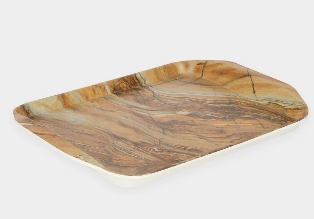 Melamine Serving Tray, Rectangular Brown Marble Design Tray, 25 x 18 cm Lightweight & Durable Multipurpose Tray for Tea, Coffee, Snacks, Biscuits, Dry Fruits & Desserts, Home, Kitchen & Dining