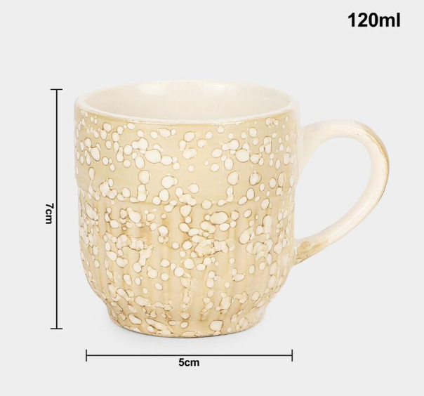 Bone China Coffee Mug Set of 6, 120 ml Beige Textured Tea Cups with Handles, Premium Embossed Design Drinking Mugs for Tea, Coffee, Espresso, Green Tea & Hot Beverages