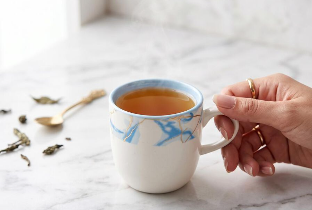 Bone China Mug Set of 6, 140 ml Blue Marble Design Coffee & Tea Cups with Handles, Premium Lightweight Drinking Mugs with Glossy Finish for Tea, Coffee, Espresso & Hot Beverages, 5 x 7 cm