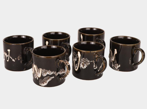 Bone China Mug Set of 6, 120 ml Black Tea & Coffee Cups with Handles ...