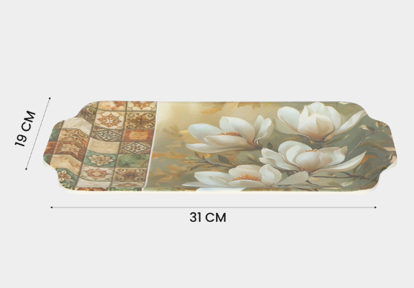Melamine Serving Tray, Rectangular Floral Print Tray for Tea, Coffee, Snacks, Breakfast & Desserts, Lightweight Multipurpose Tray for Home, Kitchen, Dining & Guest Serving, 31 x 19 cm