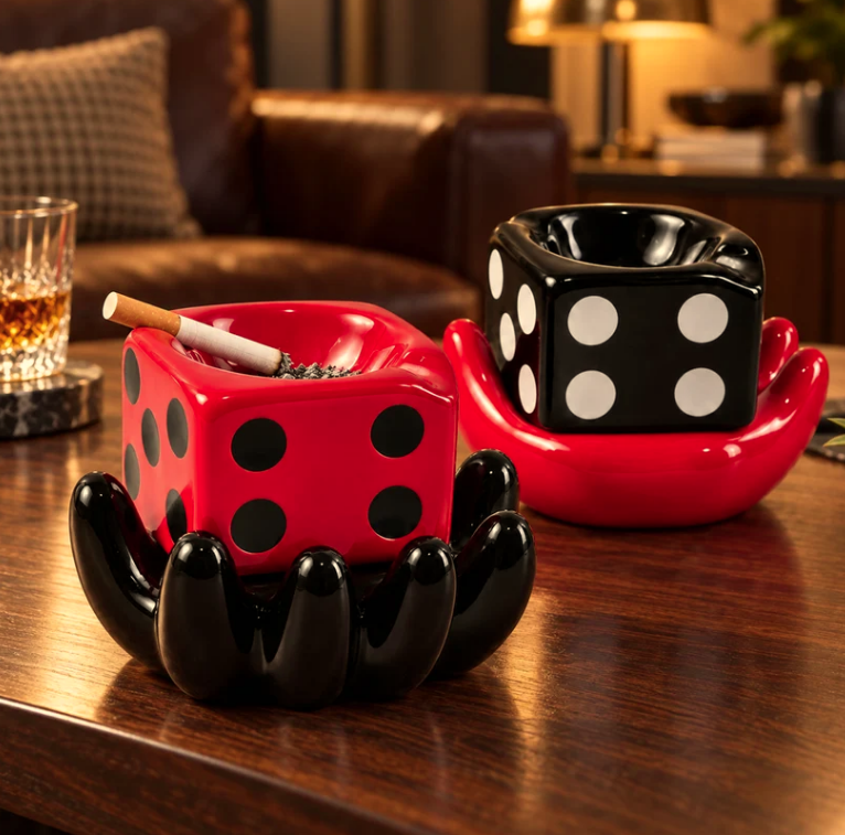 Ceramic Ashtray – Retro Funky Printed Smoking Accessory with Cigarette Rests – Unique Decorative Ashtray for Home, Office, Patio, Indoor, and Outdoor Use