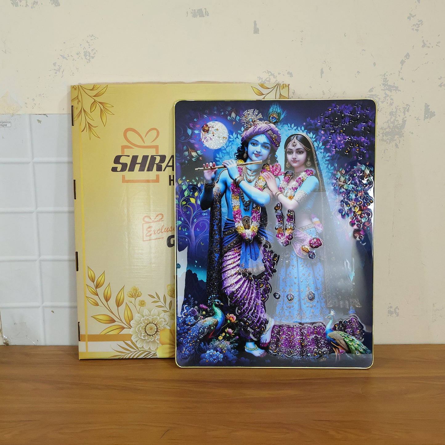 Divine Radha Krishna Moonlight Artistic Wall Frame (1 Pc 60x45 Cm)