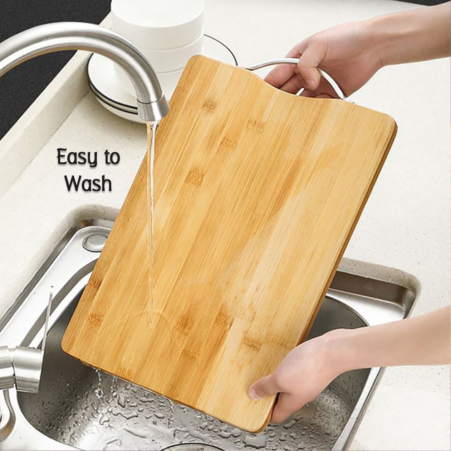 Thick Wooden Bamboo Cutting Board with Handle – 33 × 20 cm | Heavy-Duty & Reversible | Multipurpose Kitchen Chopper | For Fruits, Vegetables, Meat