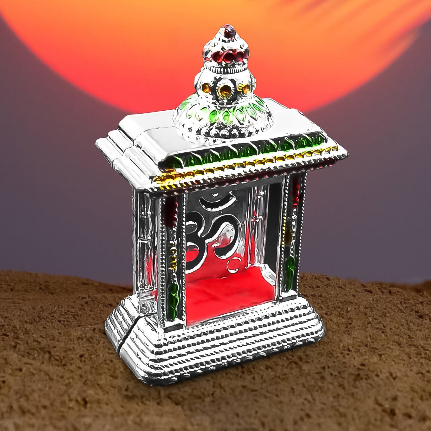 Adhesive Small Om Temple for Home & Car Dashboard | Handcrafted Plastic Mandir Showpiece | Decorative Gift for Office, Home, Pooja Room (1 Pc)