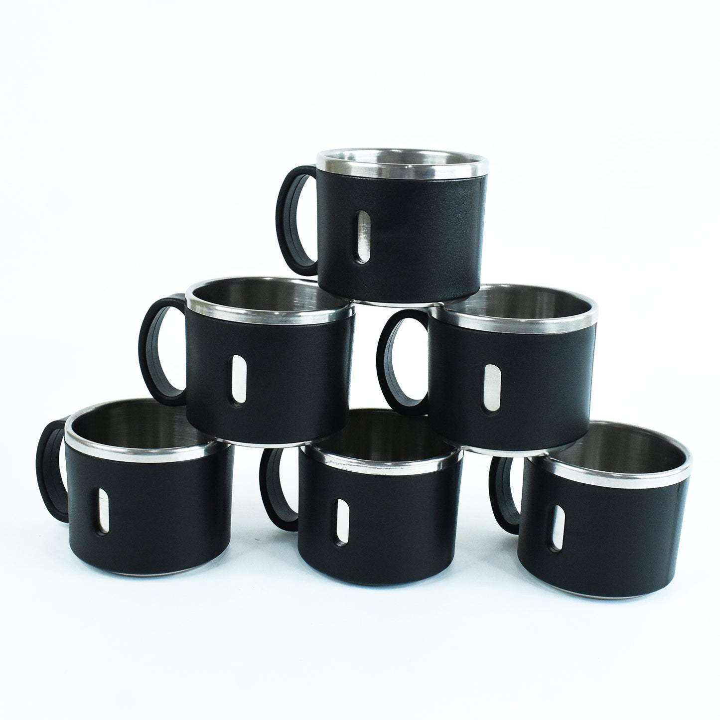Stainless Steel Desk Mugs, 150 ml, Set of 6, Black with Mirror Finish