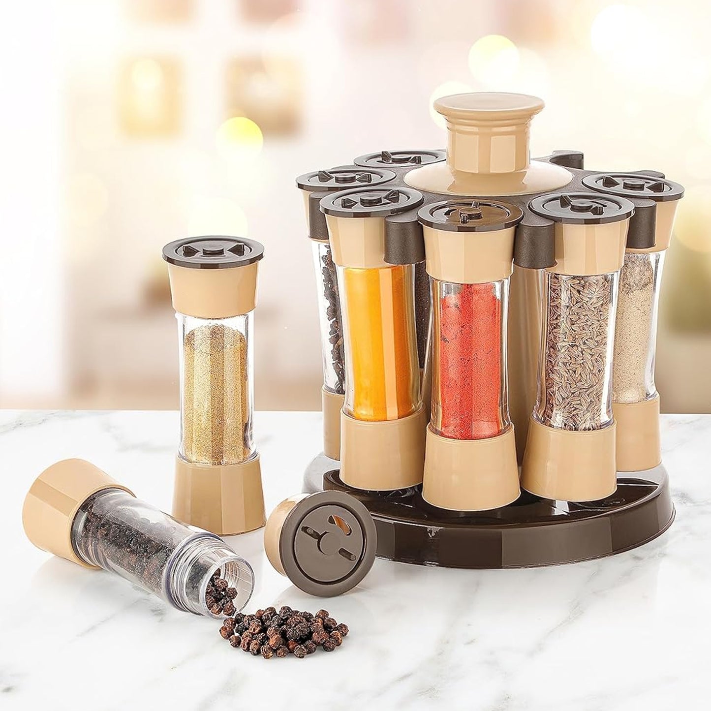 360° Revolving Spice Rack – 8-Piece Kitchen Condiment Set