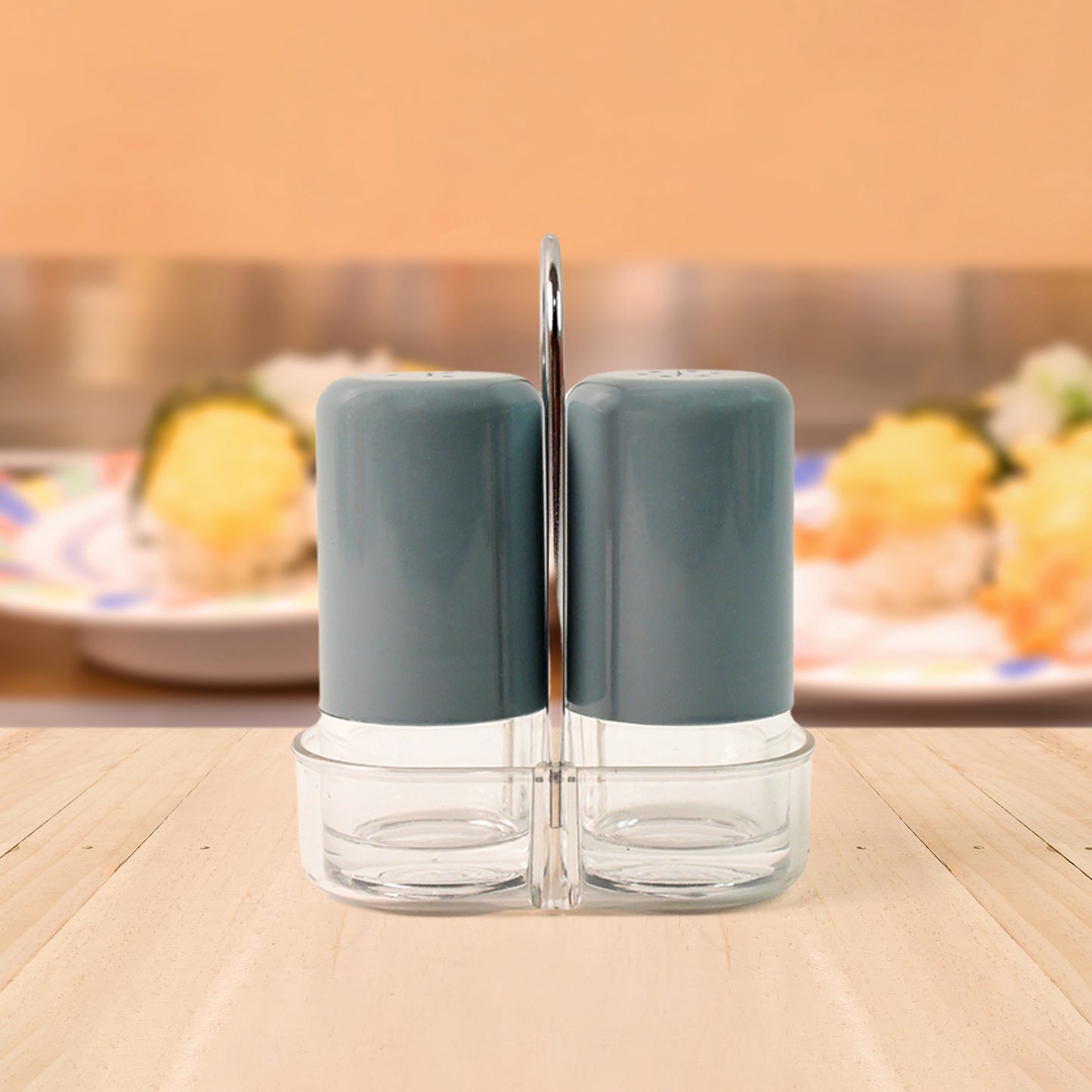 Salt and Pepper Dispenser Set, 2-Piece Acrylic Seasoning Shakers with Handle, 11 cm x 10 cm