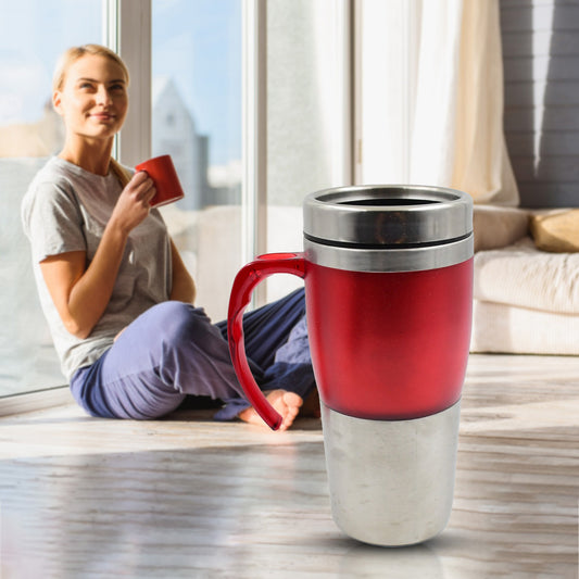 Stainless Steel Vacuum Insulated Coffee Mug with Lid & Handle