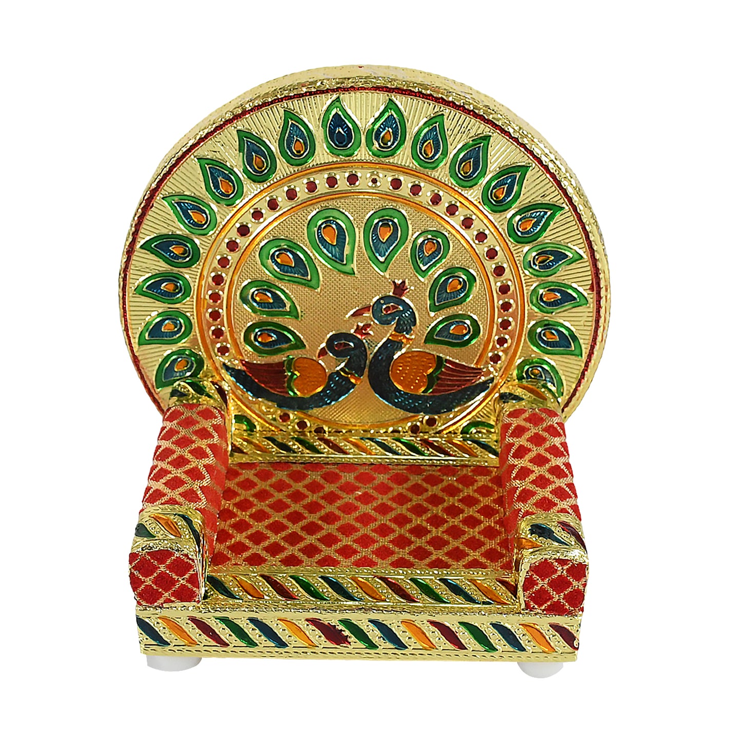 Meenakari Wooden Laddu Gopal Singhasan for Pooja Mandir | Handcrafted Decorative Krishna Sofa Asan | Premium Singhasan for Home, Office, Temple Decoration (2 Pc Set)