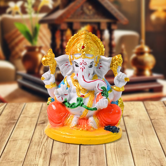 Lord Ganesha Idol / Ganpati Statue / Ganpati Bappa Showpiece for Home Decor, Car Dashboard & Gifting – Handcrafted Polyresin Figurine (1 Pc)
