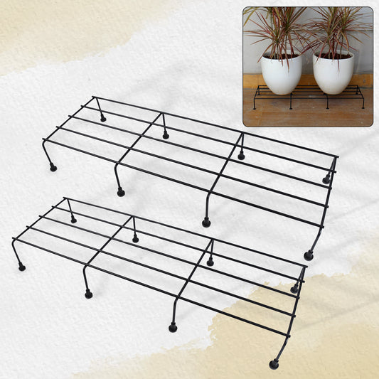 Metal Rectangle Plant Stand for Balcony & Home Décor | Rust-Proof Iron Pot Stands for Indoor Outdoor Garden | Sturdy Flower Planter Stand (60×20 cm, Set of 2)