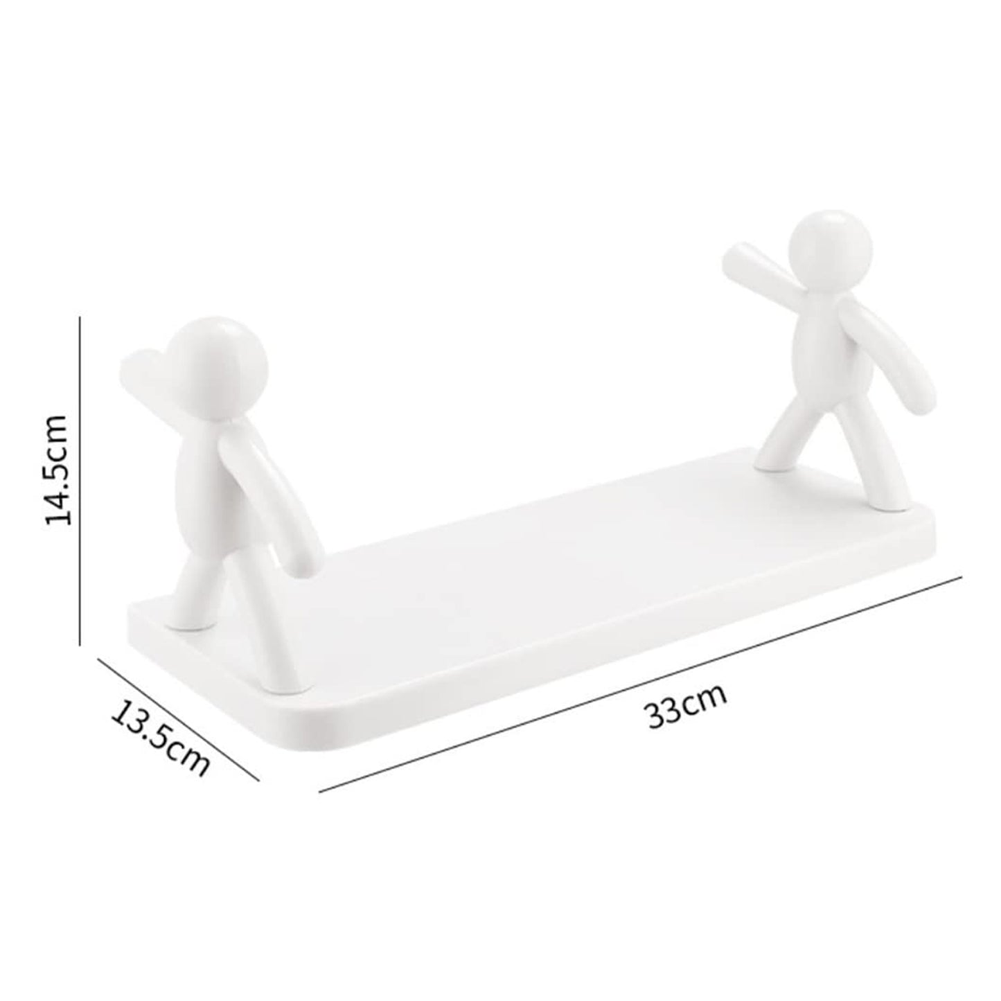 Decorative Wall Mounted Floating Shelf with Figurine Holders, 33 x 13.5 cm, White