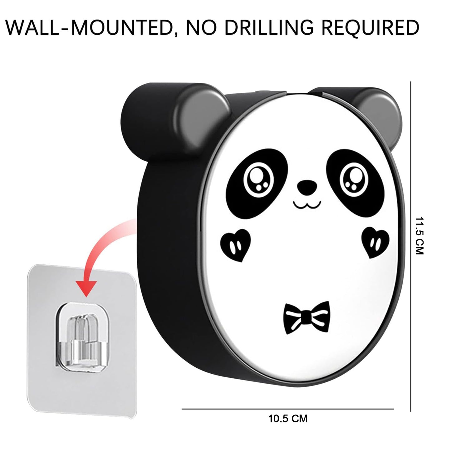 Wall-Mounted Panda Soap Holder, No-Drill Installation, 12 x 12 x 5 cm, Black and White