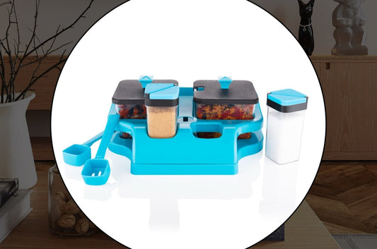 Multipurpose 4-Piece Spice & Achar Jar Container with Spoon & Tray Holder