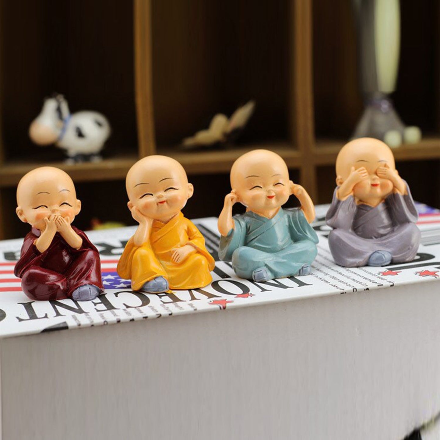 Decorative Baby Buddha Figurines Set, 4 Pieces, Multi-Coloured, 5 cm Height, Home and Office Decor