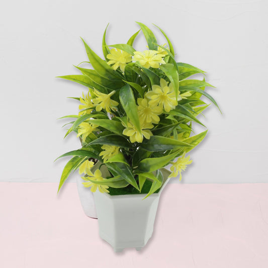 Artificial Yellow Flower Plant with White Pot, 26 cm x 20 cm x 10 cm, Indoor Home Office Decor