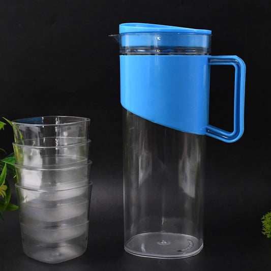 Transparent Unbreakable Premium Jug with 4 Stylish Glasses – Perfect for Modern Homes & Everyday Use (2000ML)