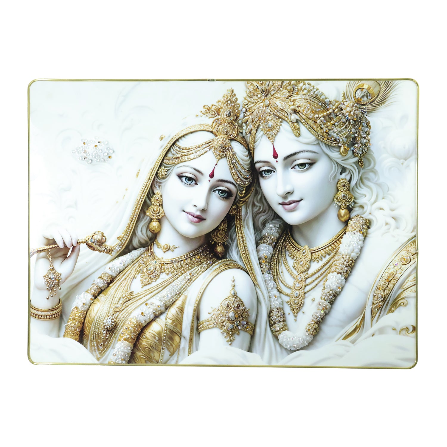 Premium Radha Krishna Royal White Gold Finish Wall Art Frame (1 Pc 60x45 Cm)