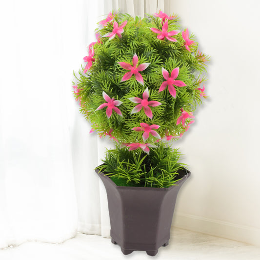 Artificial Plant with Pink Flowers in Grey Pot, 26 cm x 20 cm x 10 cm, Indoor Decorative Tabletop Plant for Home Office Living Room