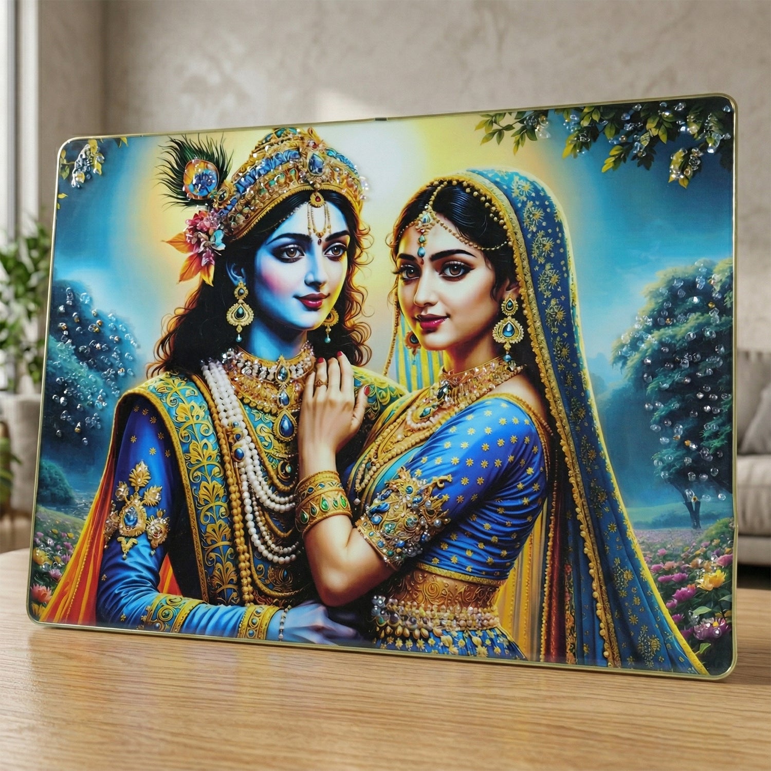 Elegant Radha Krishna Artistic Wall Frame (1 Pc 60x45 Cm)