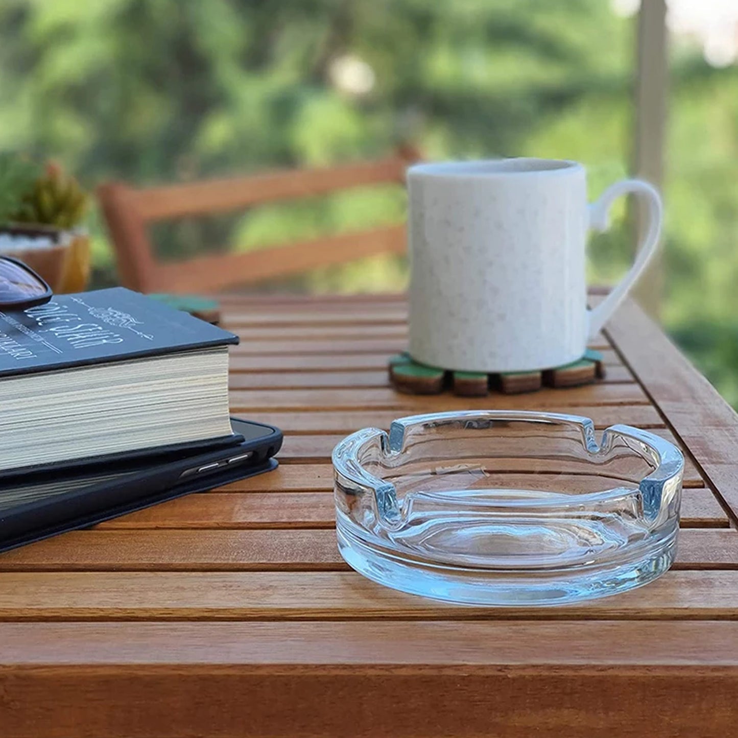 Glass Crystal Ashtray | Round | Heavy Duty | 12 cm | Tabletop Cigar & Cigarette Holder | Indoor & Outdoor Use