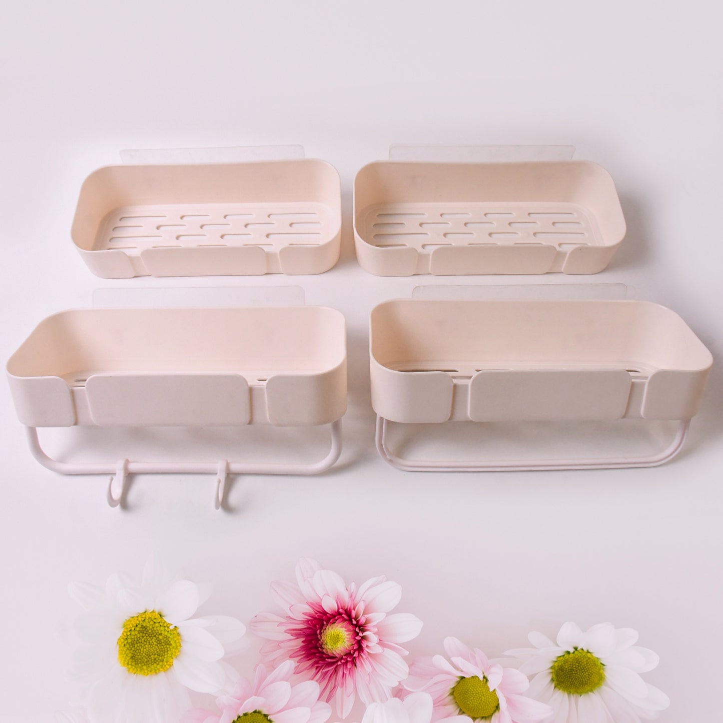 Multipurpose Kitchen & Bathroom Corner Shelf Rack (4 Pcs Set) with Strong Adhesive Hooks