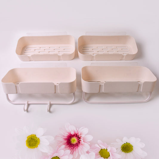 Multipurpose Kitchen & Bathroom Corner Shelf Rack (4 Pcs Set) with Strong Adhesive Hooks