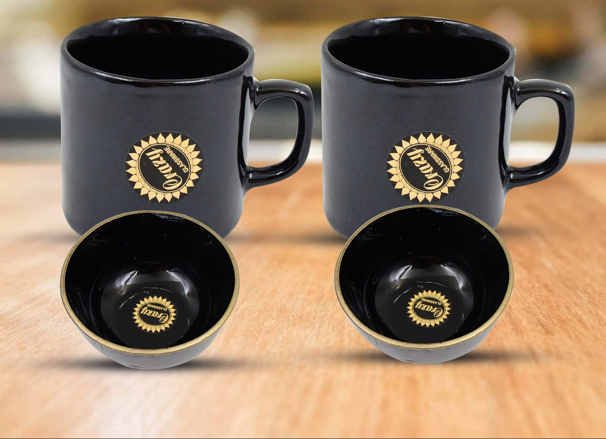 Hide  Seek Ceramic Tea  Cups With Round Serving Bowl (4 Pcs Set)