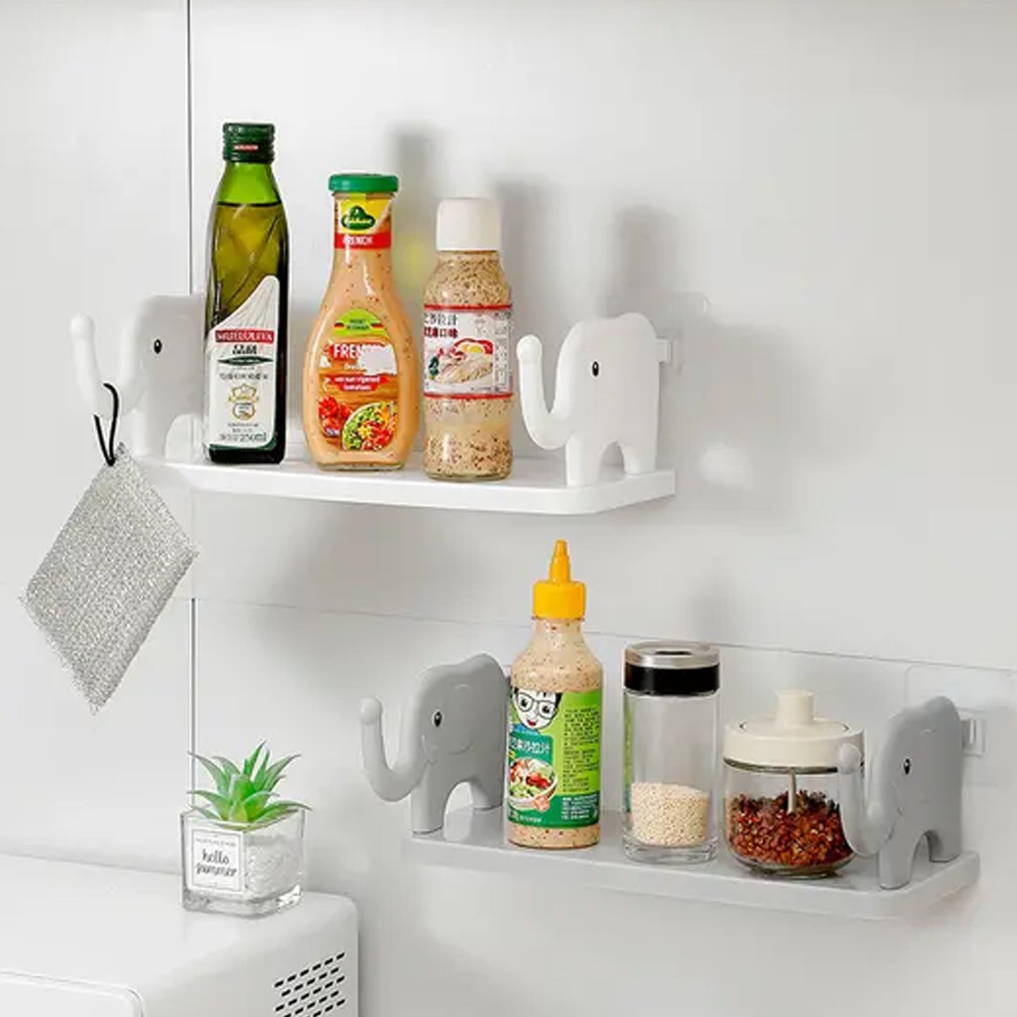 Wall Mounted Elephant Storage Shelf, 35 cm x 15 cm, No-Drill Installation, Decorative Floating Shelf for Kitchen, Bathroom, Bedroom