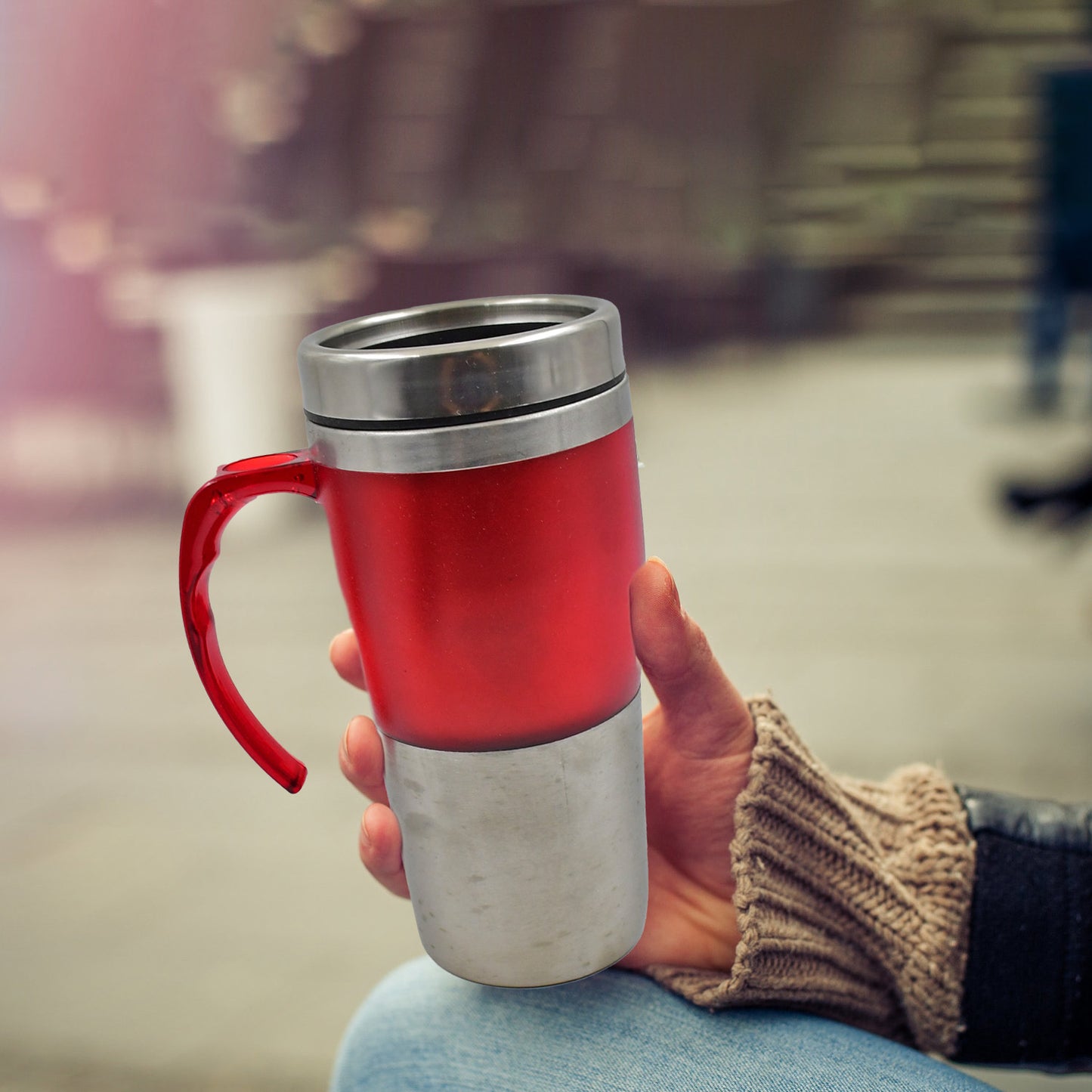 Stainless Steel Vacuum Insulated Coffee Mug with Lid & Handle