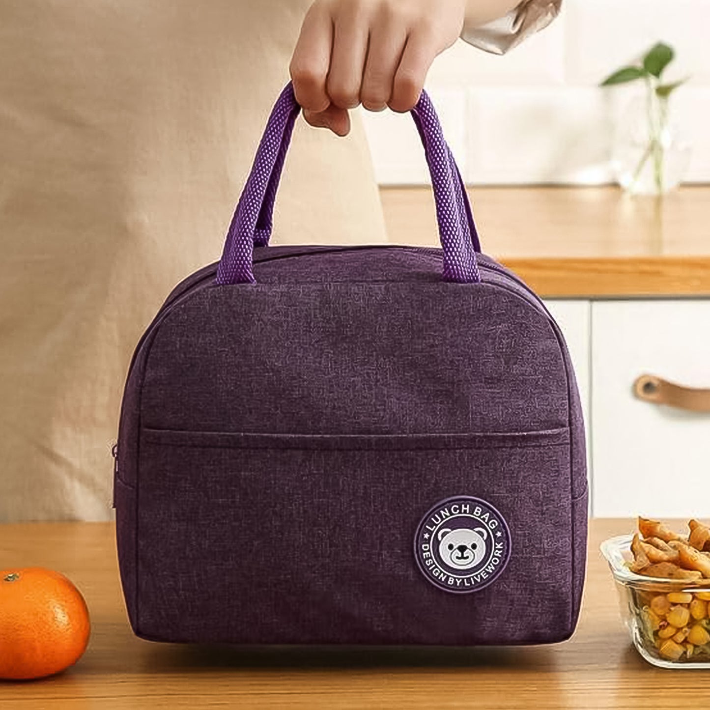 Insulated Lunch Bag for Women & Men – Reusable with Zipper, Pockets & Handles (1 Pc)