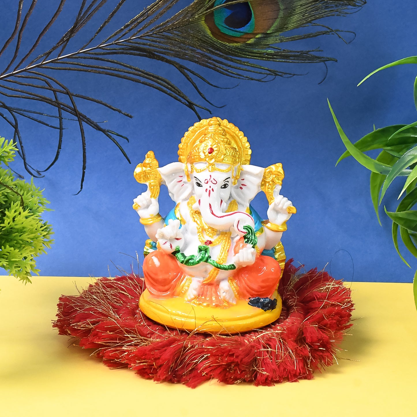 Lord Ganesha Idol / Ganpati Statue / Ganpati Bappa Showpiece for Home Decor, Car Dashboard & Gifting – Handcrafted Polyresin Figurine (1 Pc)