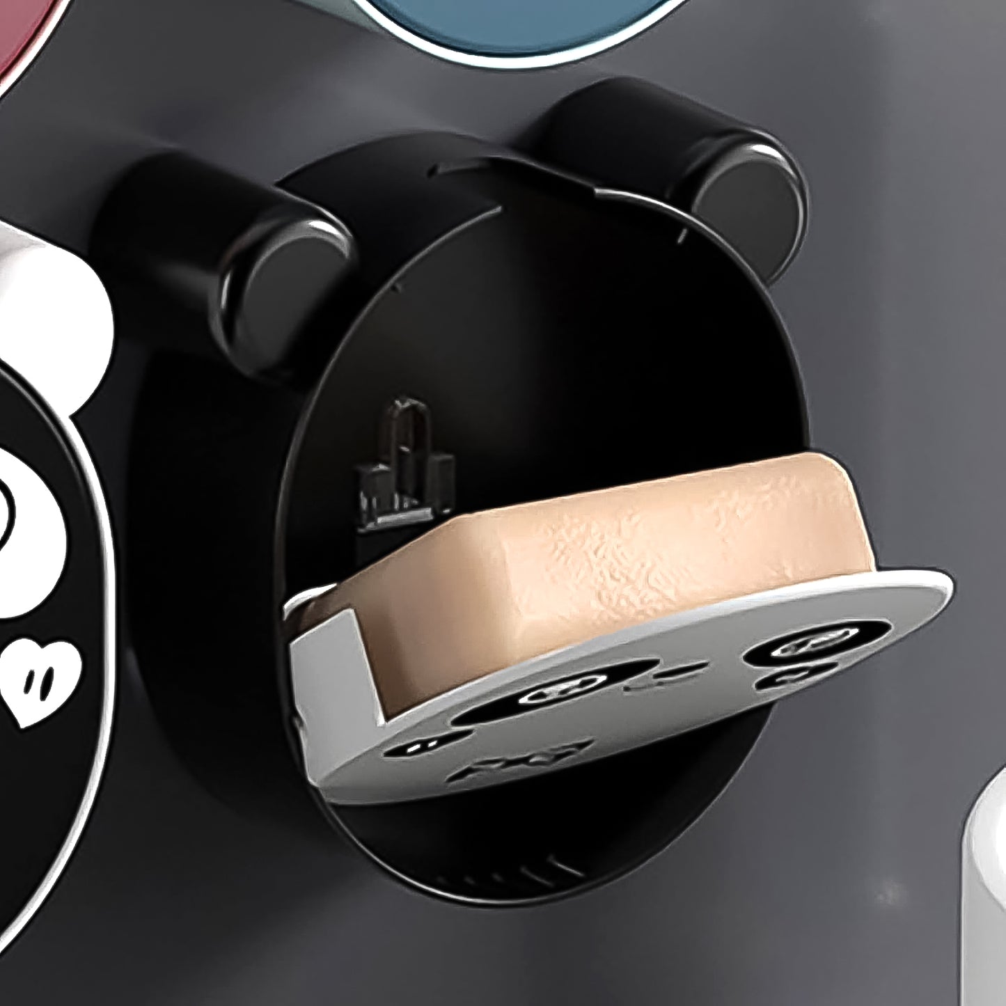 Wall-Mounted Panda Soap Holder, No-Drill Installation, 12 x 12 x 5 cm, Black and White